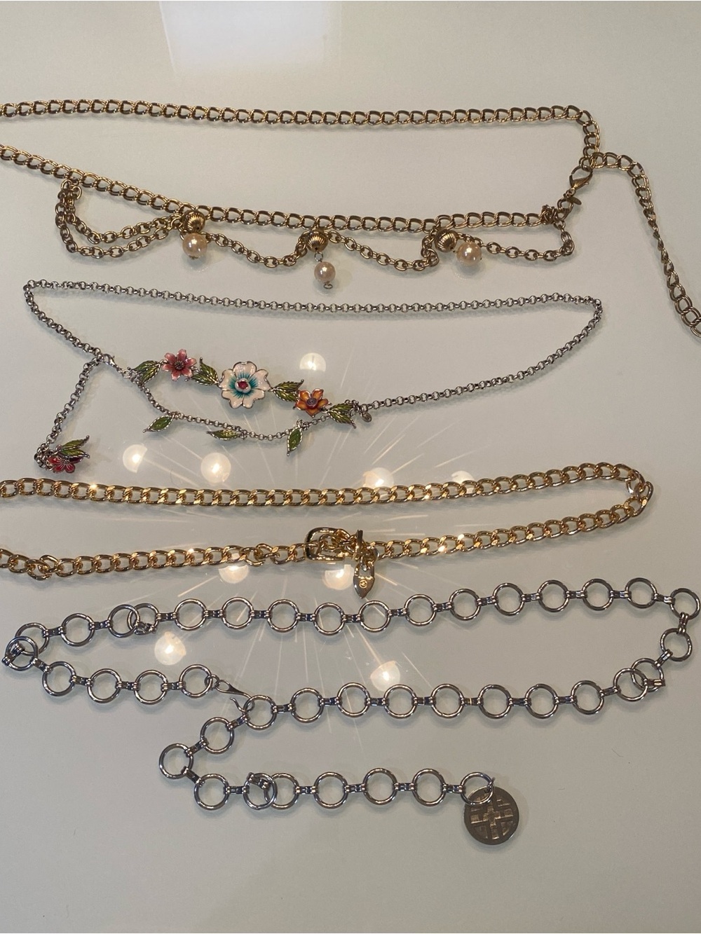 Vintage & Designer Chain Belt Bundle - Etika, Taiwan Floral, Korea Pearl (4 pc)